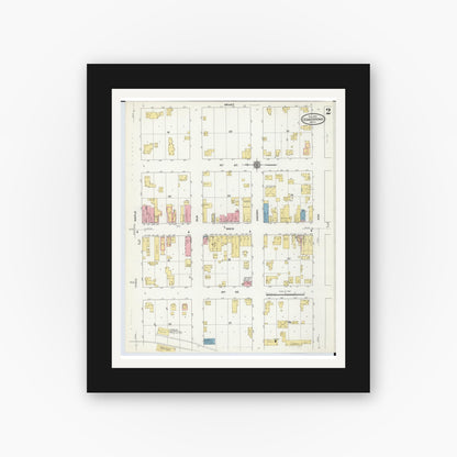 Old map wall art mockup — black gallery frame with white mat — Sanborn Fire Insurance Map from Cedar Springs, Kent County, Michigan (1910), Sheet #0002