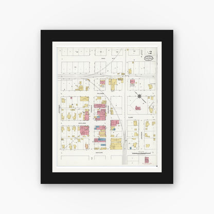 Old map wall art mockup — black gallery frame with white mat — Sanborn Fire Insurance Map from Colfax, Clinton County, Indiana (1919), Sheet #0002