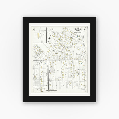 Old map wall art mockup — black gallery frame with white mat — Sanborn Fire Insurance Map from Dartmouth, Bristol County, Massachusetts (1924), Sheet #0004