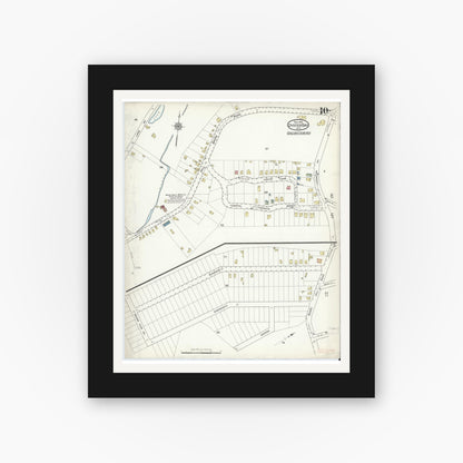 Old map wall art mockup — black gallery frame with white mat — Sanborn Fire Insurance Map from Oyster Bay, Nassau County, New York (1915), Sheet #0010