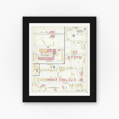 Old map wall art mockup — black gallery frame with white mat — Sanborn Fire Insurance Map from Greencastle, Franklin County, Pennsylvania (1907), Sheet #0005