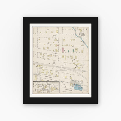 Old map wall art mockup — black gallery frame with white mat — Sanborn Fire Insurance Map from Gilman, Iroquois County, Illinois (1885), Sheet #0002