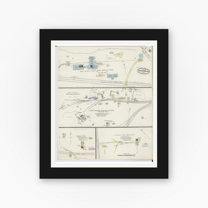 Old map wall art mockup — black gallery frame with white mat — Sanborn Fire Insurance Map from Ishpeming, Marquette County, Michigan (1888), Sheet #0006