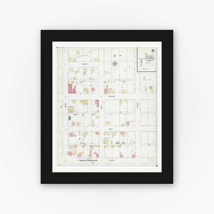 Old map wall art mockup — black gallery frame with white mat — Sanborn Fire Insurance Map from Lebanon, Saint Clair County, Illinois (1906), Sheet #0006