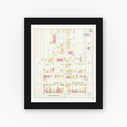 Old map wall art mockup — black gallery frame with white mat — Sanborn Fire Insurance Map from Blairsville, Indiana County, Pennsylvania (1903), Sheet #0005