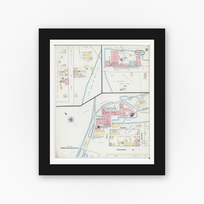 Old map wall art mockup — black gallery frame with white mat — Sanborn Fire Insurance Map from Neenah, Winnebago County, Wisconsin (1891), Sheet #0003