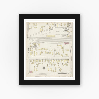 Old map wall art mockup — black gallery frame with white mat — Sanborn Fire Insurance Map from Eau Claire, Eau Claire County, Wisconsin (1885), Sheet #0006