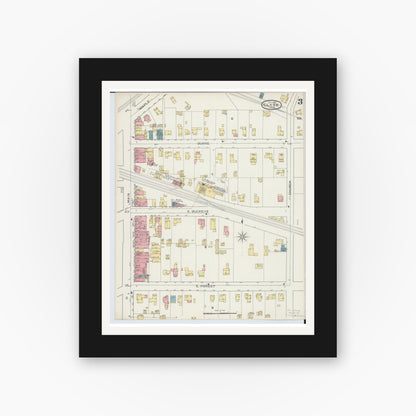 Old map wall art mockup — black gallery frame with white mat — Sanborn Fire Insurance Map from Clyde, Sandusky County, Ohio (1893), Sheet #0003