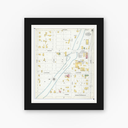 Old map wall art mockup — black gallery frame with white mat — Sanborn Fire Insurance Map from Hastings, Barry County, Michigan (1900), Sheet #0003