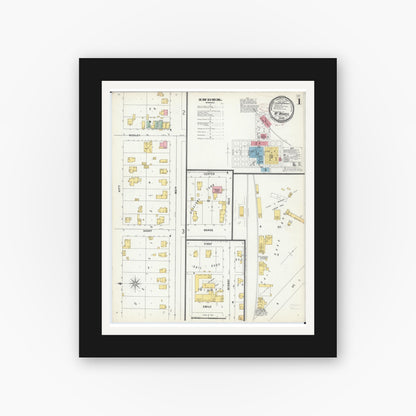 Old map wall art mockup — black gallery frame with white mat — Sanborn Fire Insurance Map from Mount Morris, Ogle County, Illinois (1893), Sheet #0001