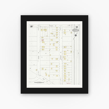 Old map wall art mockup — black gallery frame with white mat — Sanborn Fire Insurance Map from Highland Park, Lake County, Illinois (1924), Sheet #0010