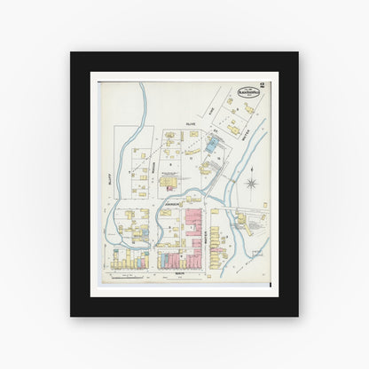 Old map wall art mockup — black gallery frame with white mat — Sanborn Fire Insurance Map from Black River Falls, Jackson County, Wisconsin (1892), Sheet #0002