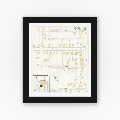 Old map wall art mockup — black gallery frame with white mat — Sanborn Fire Insurance Map from Charlotte, Monroe County, New York (1912), Sheet #0011