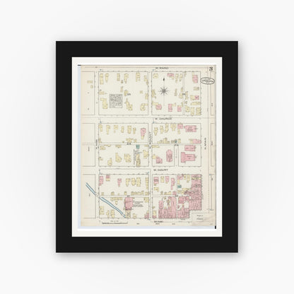 Old map wall art mockup — black gallery frame with white mat — Sanborn Fire Insurance Map from Urbana, Champaign County, Ohio (1885), Sheet #0003
