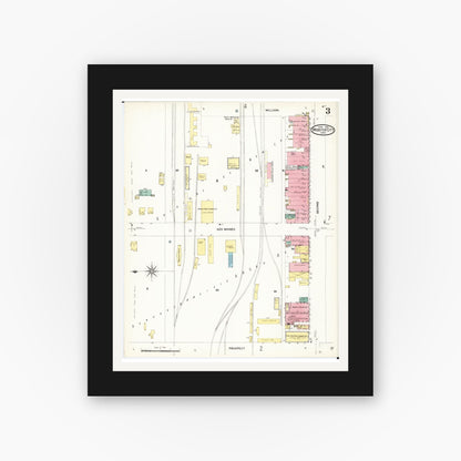 Old map wall art mockup — black gallery frame with white mat — Sanborn Fire Insurance Map from Webster City, Hamilton County, Iowa (1907), Sheet #0003