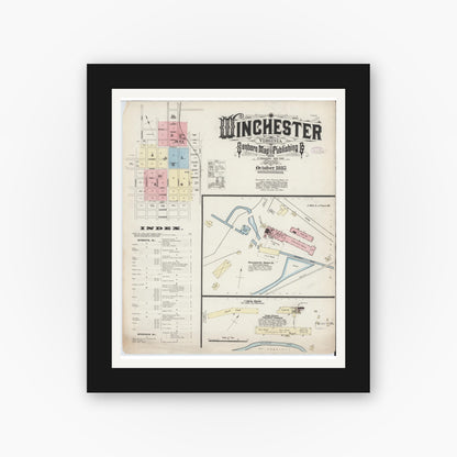 Old map wall art mockup — black gallery frame with white mat — Sanborn Fire Insurance Map from Winchester, Independent Cities, Virginia (1885) - Complete Map Set