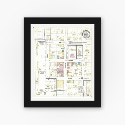 Old map wall art mockup — black gallery frame with white mat — Sanborn Fire Insurance Map from Exira, Audubon County, Iowa (1909), Sheet #0001