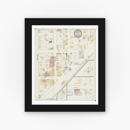 Old map wall art mockup — black gallery frame with white mat — Sanborn Fire Insurance Map from Kinmundy, Marion County, Illinois (1893), Sheet #0001