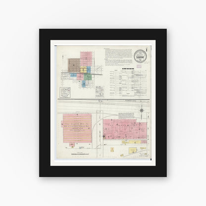 Old map wall art mockup — black gallery frame with white mat — Sanborn Fire Insurance Map from Sebring, Mahoning County, Ohio (1915) - Complete Map Set