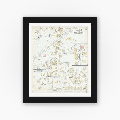 Old map wall art mockup — black gallery frame with white mat — Sanborn Fire Insurance Map from Medford, Middlesex County, Massachusetts (1892), Sheet #0010