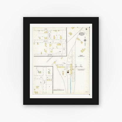 Old map wall art mockup — black gallery frame with white mat — Sanborn Fire Insurance Map from Starke, Bradford County, Florida (1912), Sheet #0008