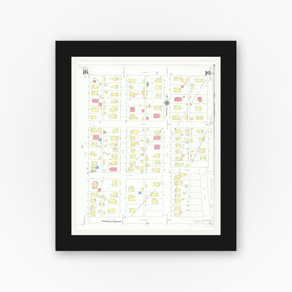 Old map wall art mockup — black gallery frame with white mat — Sanborn Fire Insurance Map from Herrin, Williamson County, Illinois (1941), Sheet #0016