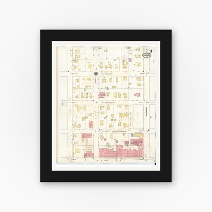 Old map wall art mockup — black gallery frame with white mat — Sanborn Fire Insurance Map from Waukon, Allamakee County, Iowa (1934), Sheet #0003