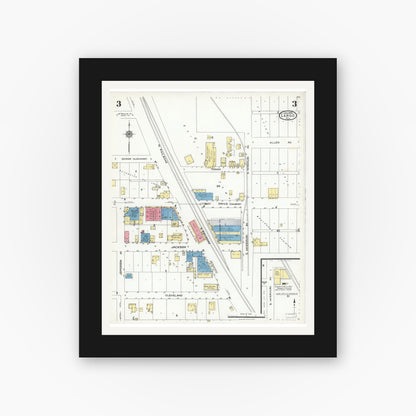 Old map wall art mockup — black gallery frame with white mat — Sanborn Fire Insurance Map from Largo, Pinellas County, Florida (1926), Sheet #0003
