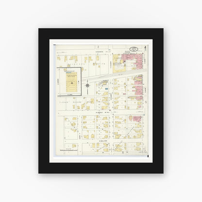 Old map wall art mockup — black gallery frame with white mat — Sanborn Fire Insurance Map from Ada, Hardin County, Ohio (1910), Sheet #0004