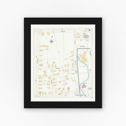 Old map wall art mockup — black gallery frame with white mat — Sanborn Fire Insurance Map from Natick, Middlesex County, Massachusetts (1909), Sheet #0006