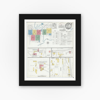 Old map wall art mockup — black gallery frame with white mat — Sanborn Fire Insurance Map from Austin, Mower County, Minnesota (1899), Sheet #0001