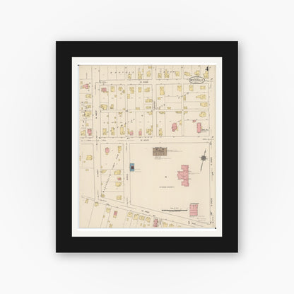 Old map wall art mockup — black gallery frame with white mat — Sanborn Fire Insurance Map from Westerville, Franklin County, Ohio (1922), Sheet #0004