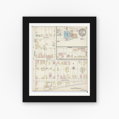 Old map wall art mockup — black gallery frame with white mat — Sanborn Fire Insurance Map from New Lisbon, Columbiana County, Ohio (1887) - Complete Map Set