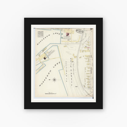 Old map wall art mockup — black gallery frame with white mat — Sanborn Fire Insurance Map from Muskegon, Muskegon County, Michigan (1883), Sheet #0019