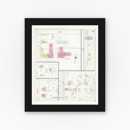Old map wall art mockup — black gallery frame with white mat — Sanborn Fire Insurance Map from Prairie du Chien, Crawford County, Wisconsin (1912), Sheet #0006