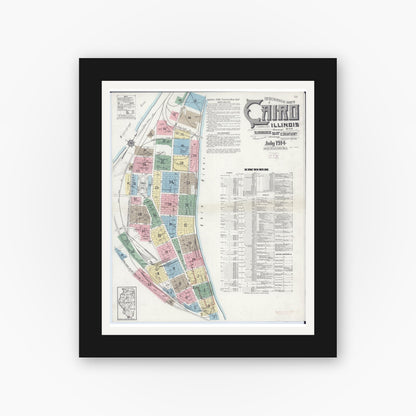 Old map wall art mockup — black gallery frame with white mat — Sanborn Fire Insurance Map from Cairo, Alexander County, Illinois (1914) - Complete Map Set