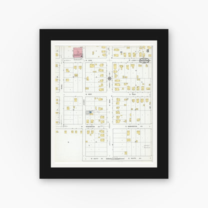 Old map wall art mockup — black gallery frame with white mat — Sanborn Fire Insurance Map from Hartford, Washington County, Wisconsin (1918), Sheet #0008