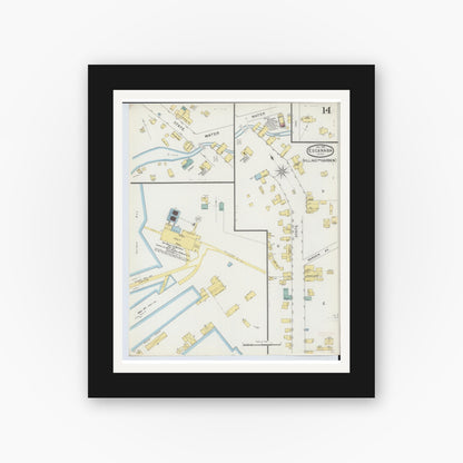Old map wall art mockup — black gallery frame with white mat — Sanborn Fire Insurance Map from Escanaba, Delta County, Michigan (1893), Sheet #0014