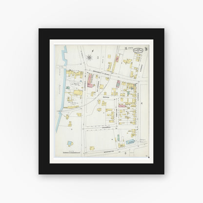 Old map wall art mockup — black gallery frame with white mat — Sanborn Fire Insurance Map from Flushing, Queens County, New York (1897), Sheet #0003