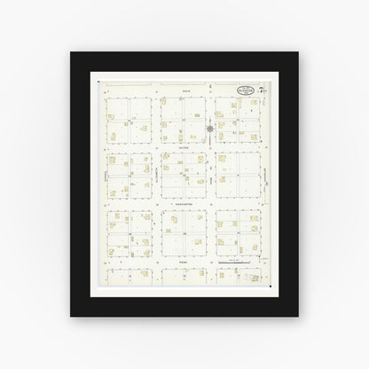 Old map wall art mockup — black gallery frame with white mat — Sanborn Fire Insurance Map from Glencoe, Mcleod County, Minnesota (1914), Sheet #0007