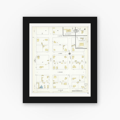 Old map wall art mockup — black gallery frame with white mat — Sanborn Fire Insurance Map from Cuero, De Witt County, Texas (1912), Sheet #0004