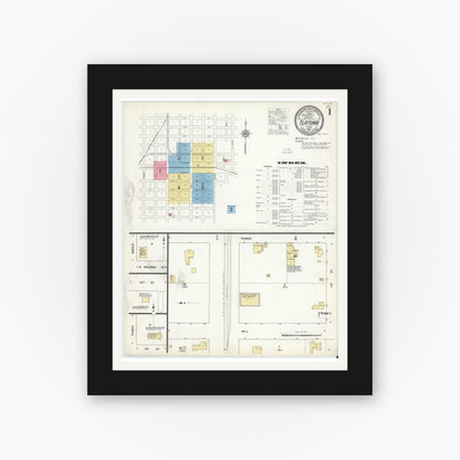 Old map wall art mockup — black gallery frame with white mat — Sanborn Fire Insurance Map from Flatonia, Fayette County, Texas (1912) - Complete Map Set