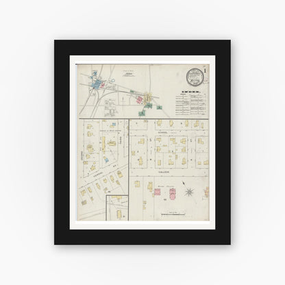 Old map wall art mockup — black gallery frame with white mat — Sanborn Fire Insurance Map from Milton, Rock County, Wisconsin (1894) - Complete Map Set