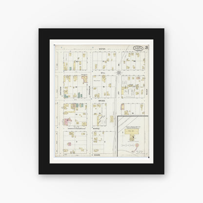 Old map wall art mockup — black gallery frame with white mat — Sanborn Fire Insurance Map from Austin, Mower County, Minnesota (1888), Sheet #0003