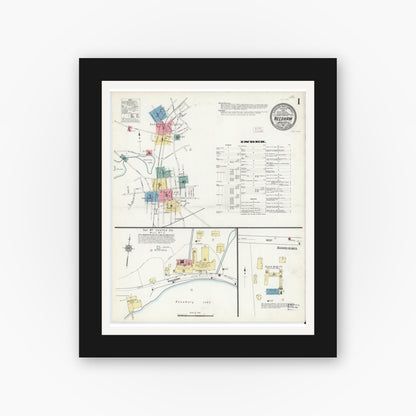 Old map wall art mockup — black gallery frame with white mat — Sanborn Fire Insurance Map from Needham, Norfolk County, Massachusetts (1912) - Complete Map Set