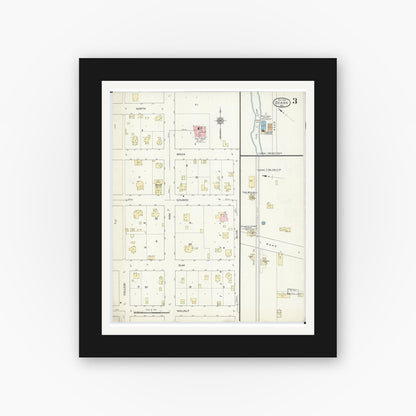 Old map wall art mockup — black gallery frame with white mat — Sanborn Fire Insurance Map from Ozark, Christian County, Missouri (1914), Sheet #0003
