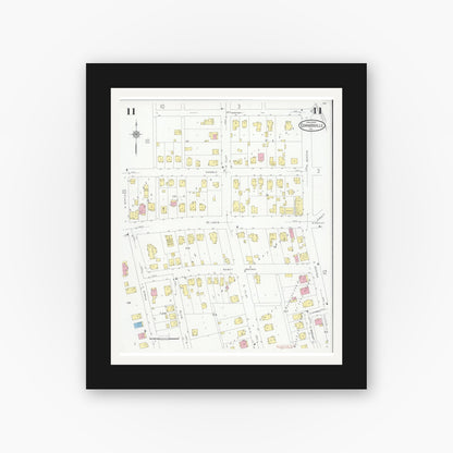 Old map wall art mockup — black gallery frame with white mat — Sanborn Fire Insurance Map from Edwardsville, Madison County, Illinois (1930), Sheet #0011