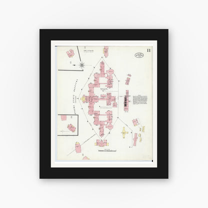 Old map wall art mockup — black gallery frame with white mat — Sanborn Fire Insurance Map from Athens, Athens County, Ohio (1907), Sheet #0011