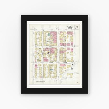 Old map wall art mockup — black gallery frame with white mat — Sanborn Fire Insurance Map from Shenandoah, Schuylkill County, Pennsylvania (1908), Sheet #0006