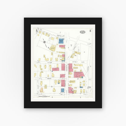 Old map wall art mockup — black gallery frame with white mat — Sanborn Fire Insurance Map from Norwood, Norfolk County, Massachusetts (1923), Sheet #0005